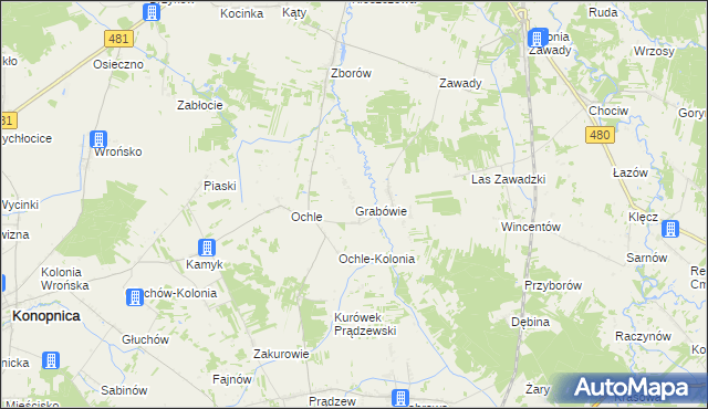 mapa Grabówie, Grabówie na mapie Targeo