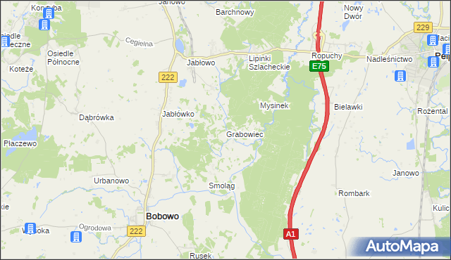 mapa Grabowiec gmina Bobowo, Grabowiec gmina Bobowo na mapie Targeo