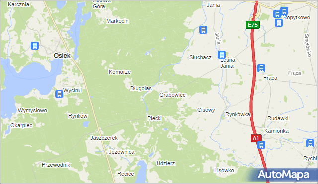 mapa Grabowiec gmina Osiek, Grabowiec gmina Osiek na mapie Targeo