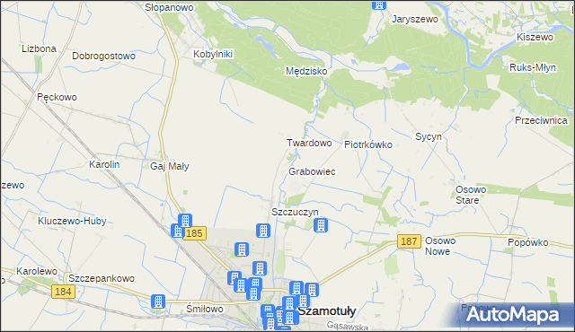 mapa Grabowiec gmina Szamotuły, Grabowiec gmina Szamotuły na mapie Targeo