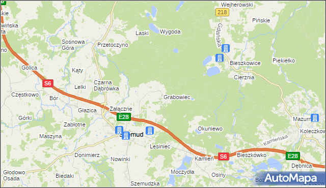 mapa Grabowiec gmina Szemud, Grabowiec gmina Szemud na mapie Targeo