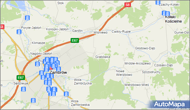 mapa Grabówka gmina Zambrów, Grabówka gmina Zambrów na mapie Targeo