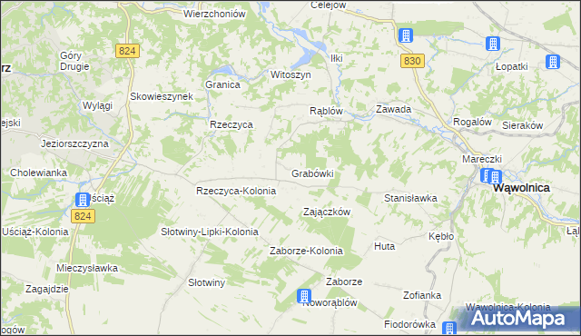mapa Grabówki gmina Wąwolnica, Grabówki gmina Wąwolnica na mapie Targeo