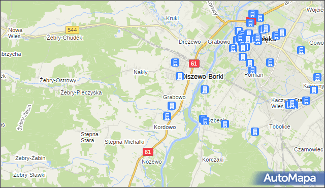 mapa Grabowo gmina Olszewo-Borki, Grabowo gmina Olszewo-Borki na mapie Targeo