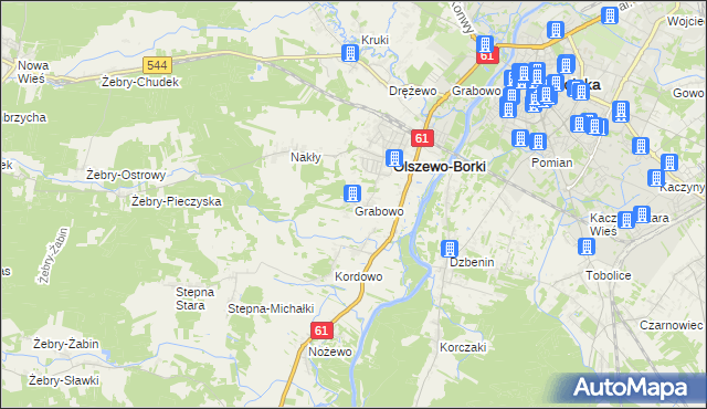 mapa Grabowo gmina Olszewo-Borki, Grabowo gmina Olszewo-Borki na mapie Targeo