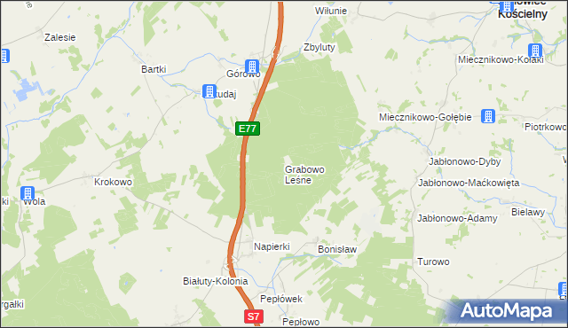 mapa Grabowo Leśne, Grabowo Leśne na mapie Targeo