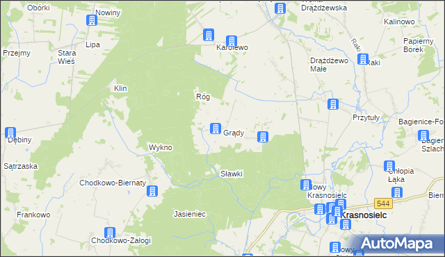 mapa Grądy gmina Krasnosielc, Grądy gmina Krasnosielc na mapie Targeo