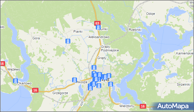 mapa Grądy gmina Orzysz, Grądy gmina Orzysz na mapie Targeo