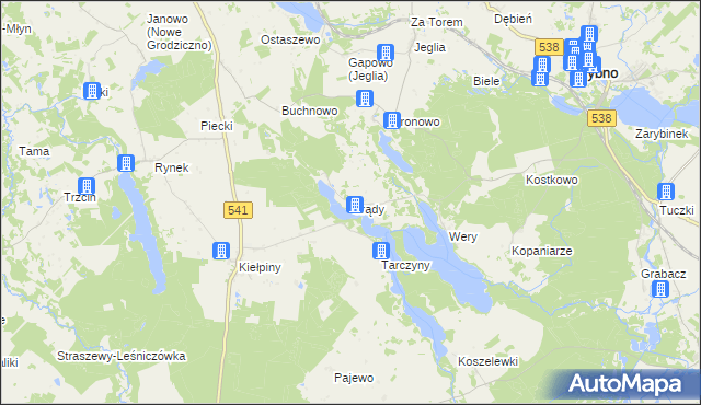 mapa Grądy gmina Rybno, Grądy gmina Rybno na mapie Targeo