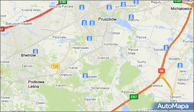 mapa Granica gmina Michałowice, Granica gmina Michałowice na mapie Targeo