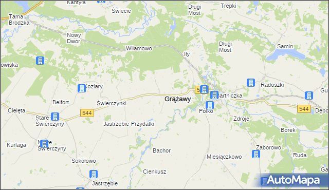 mapa Grążawy, Grążawy na mapie Targeo