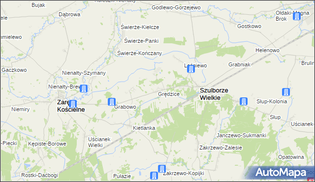 mapa Grędzice gmina Szulborze Wielkie, Grędzice gmina Szulborze Wielkie na mapie Targeo