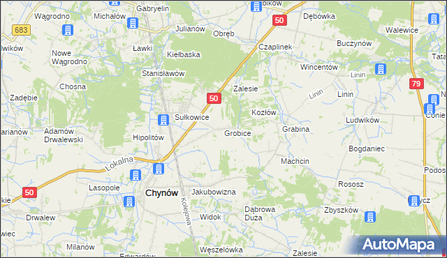 mapa Grobice, Grobice na mapie Targeo