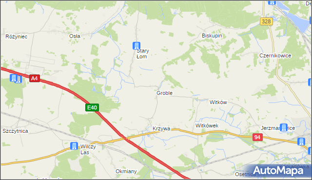 mapa Groble gmina Chojnów, Groble gmina Chojnów na mapie Targeo