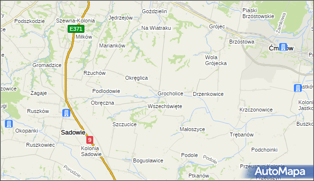 mapa Grocholice gmina Sadowie, Grocholice gmina Sadowie na mapie Targeo