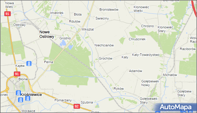 mapa Grochów gmina Nowe Ostrowy, Grochów gmina Nowe Ostrowy na mapie Targeo