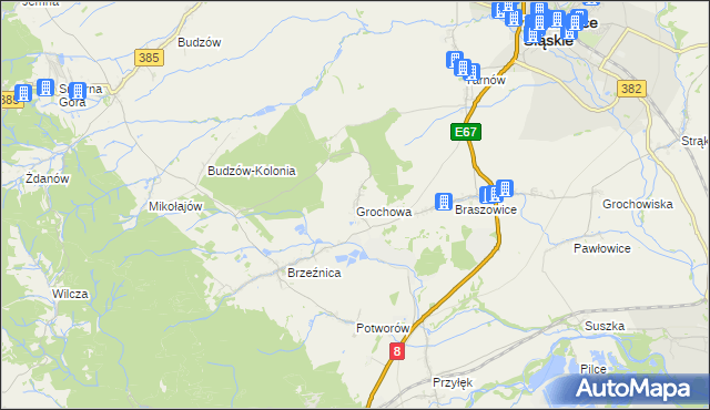 mapa Grochowa gmina Bardo, Grochowa gmina Bardo na mapie Targeo