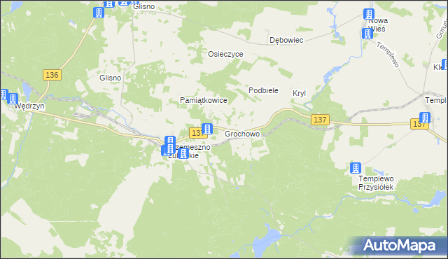 mapa Grochowo gmina Sulęcin, Grochowo gmina Sulęcin na mapie Targeo