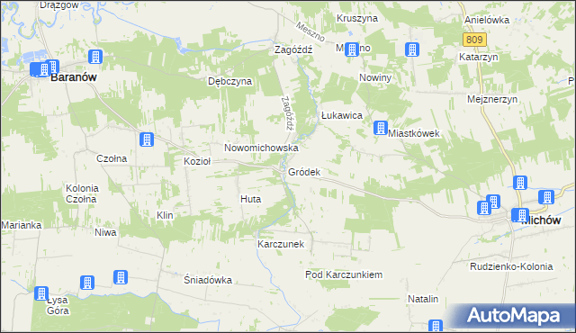 mapa Gródek gmina Baranów, Gródek gmina Baranów na mapie Targeo