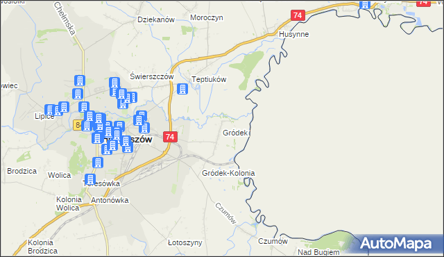 mapa Gródek gmina Hrubieszów, Gródek gmina Hrubieszów na mapie Targeo