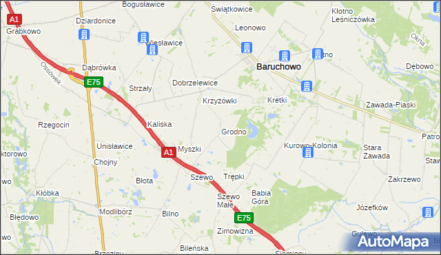 mapa Grodno gmina Baruchowo, Grodno gmina Baruchowo na mapie Targeo
