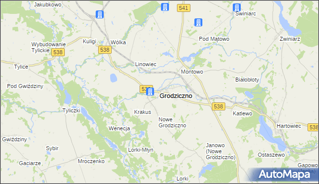 mapa Grodziczno powiat nowomiejski, Grodziczno powiat nowomiejski na mapie Targeo