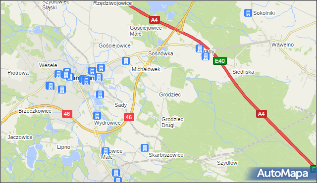 mapa Grodziec gmina Niemodlin, Grodziec gmina Niemodlin na mapie Targeo