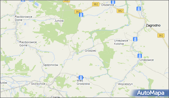 mapa Grodziec gmina Zagrodno, Grodziec gmina Zagrodno na mapie Targeo