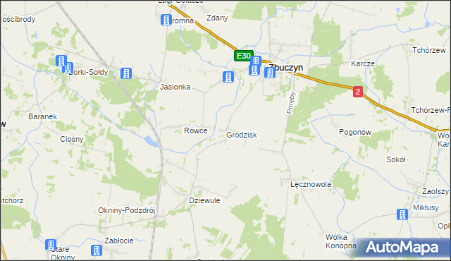 mapa Grodzisk gmina Zbuczyn, Grodzisk gmina Zbuczyn na mapie Targeo