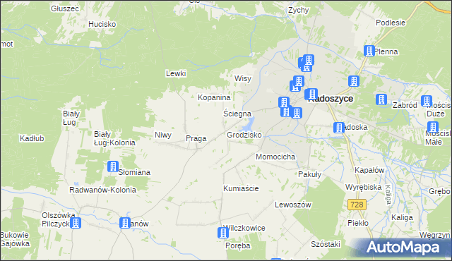 mapa Grodzisko gmina Radoszyce, Grodzisko gmina Radoszyce na mapie Targeo