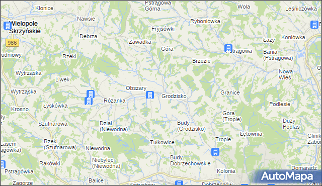 mapa Grodzisko gmina Strzyżów, Grodzisko gmina Strzyżów na mapie Targeo