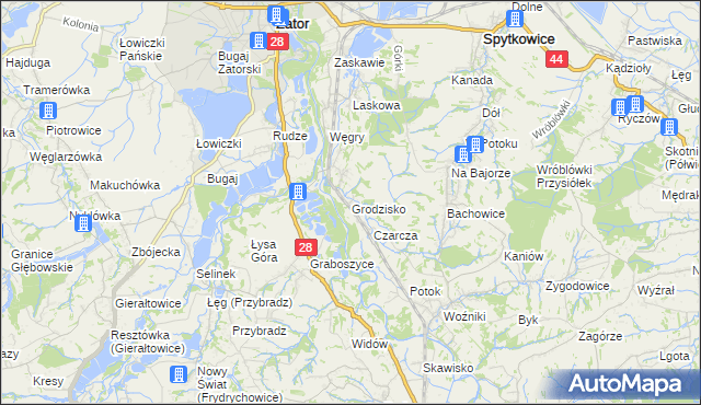 mapa Grodzisko gmina Zator, Grodzisko gmina Zator na mapie Targeo