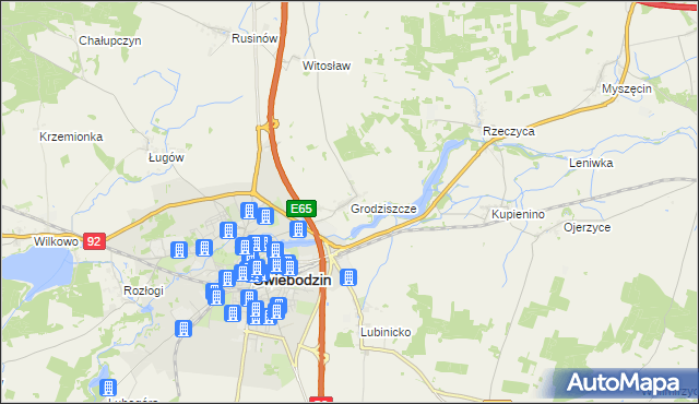 mapa Grodziszcze gmina Świebodzin, Grodziszcze gmina Świebodzin na mapie Targeo