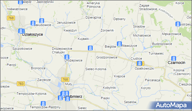 mapa Grodzonowice, Grodzonowice na mapie Targeo