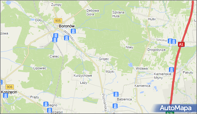 mapa Grojec gmina Boronów, Grojec gmina Boronów na mapie Targeo