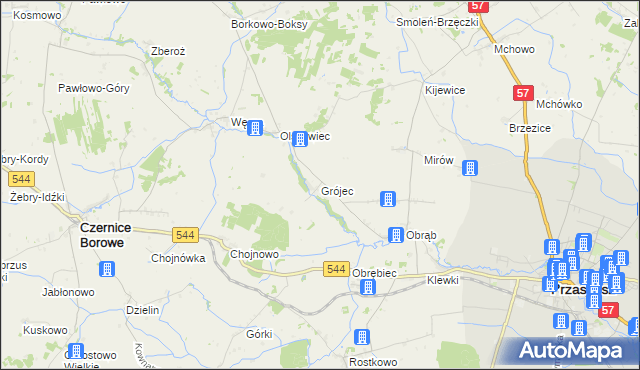 mapa Grójec gmina Czernice Borowe, Grójec gmina Czernice Borowe na mapie Targeo