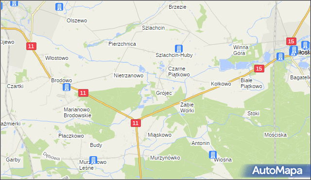 mapa Grójec gmina Środa Wielkopolska, Grójec gmina Środa Wielkopolska na mapie Targeo