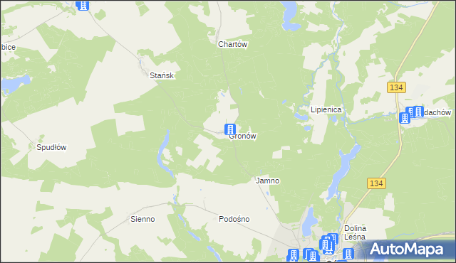 mapa Gronów gmina Ośno Lubuskie, Gronów gmina Ośno Lubuskie na mapie Targeo