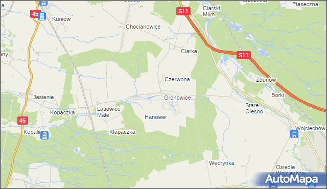 mapa Gronowice gmina Lasowice Wielkie, Gronowice gmina Lasowice Wielkie na mapie Targeo