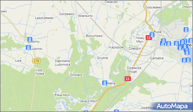 mapa Grudna gmina Rogoźno, Grudna gmina Rogoźno na mapie Targeo