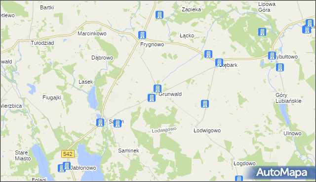 mapa Grunwald powiat ostródzki, Grunwald powiat ostródzki na mapie Targeo