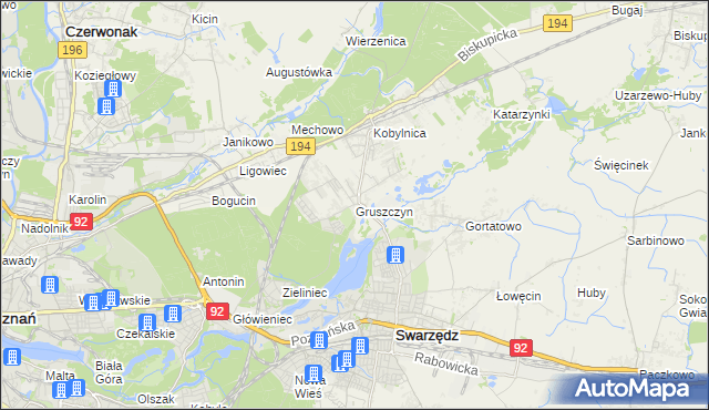 mapa Gruszczyn gmina Swarzędz, Gruszczyn gmina Swarzędz na mapie Targeo