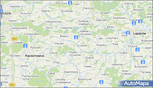 mapa Gruszów gmina Raciechowice, Gruszów gmina Raciechowice na mapie Targeo