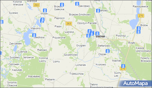 mapa Gryglaki, Gryglaki na mapie Targeo