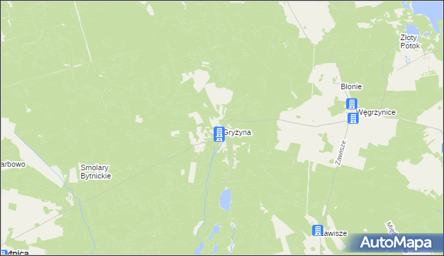 mapa Gryżyna gmina Bytnica, Gryżyna gmina Bytnica na mapie Targeo