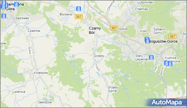 mapa Grzędy gmina Czarny Bór, Grzędy gmina Czarny Bór na mapie Targeo