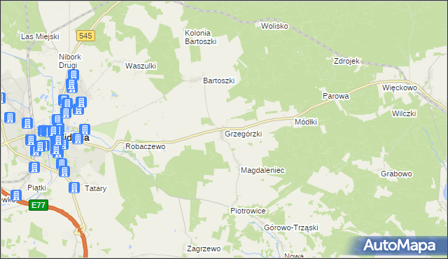 mapa Grzegórzki gmina Nidzica, Grzegórzki gmina Nidzica na mapie Targeo