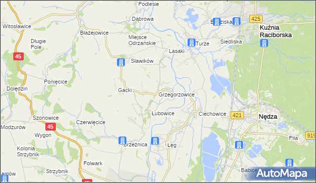 mapa Grzegorzowice gmina Rudnik, Grzegorzowice gmina Rudnik na mapie Targeo