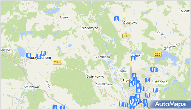 mapa Grzmiąca gmina Bytów, Grzmiąca gmina Bytów na mapie Targeo