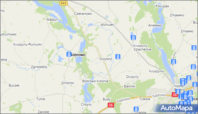 mapa Grzybno gmina Bobrowo, Grzybno gmina Bobrowo na mapie Targeo
